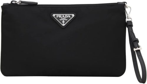 Prada Black Tessuto Nylon Pouch Case Clutch w Silver Prada Logo 1NH545, Small